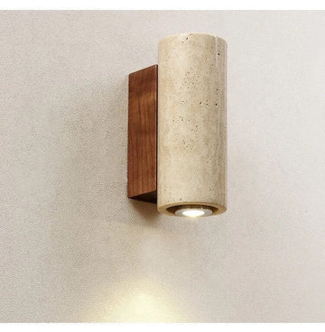 Travertine stone wall sconce natural LED bathroom bedroom living room — round square 2 sizes