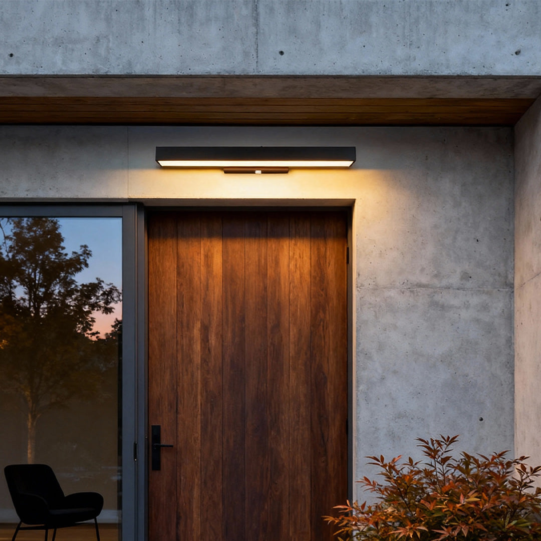 LED linear wall light outdoor black rectangle motion sensor hardwired — 12 to 24 inch sets