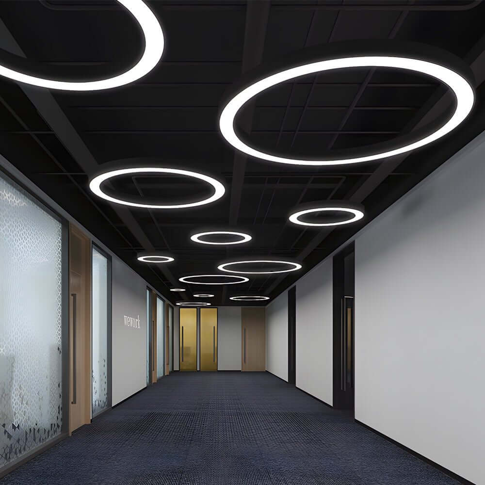 LED ring pendant ceiling light circular metal acrylic dimmable office living room — 15 to 47 inch sets
