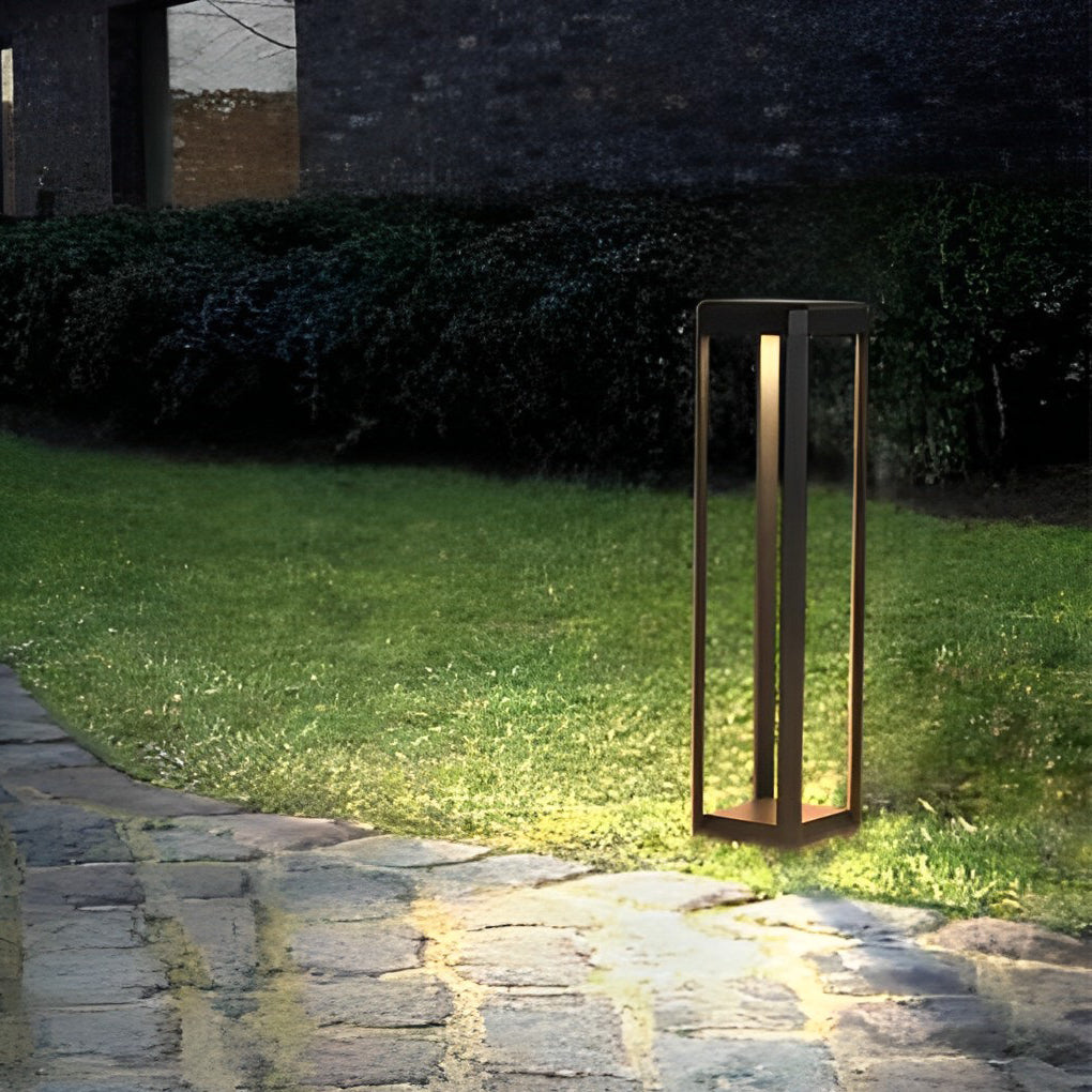 Modern black aluminum solar pathway bollard light IP65 outdoor garden driveway — singles to 8-pack