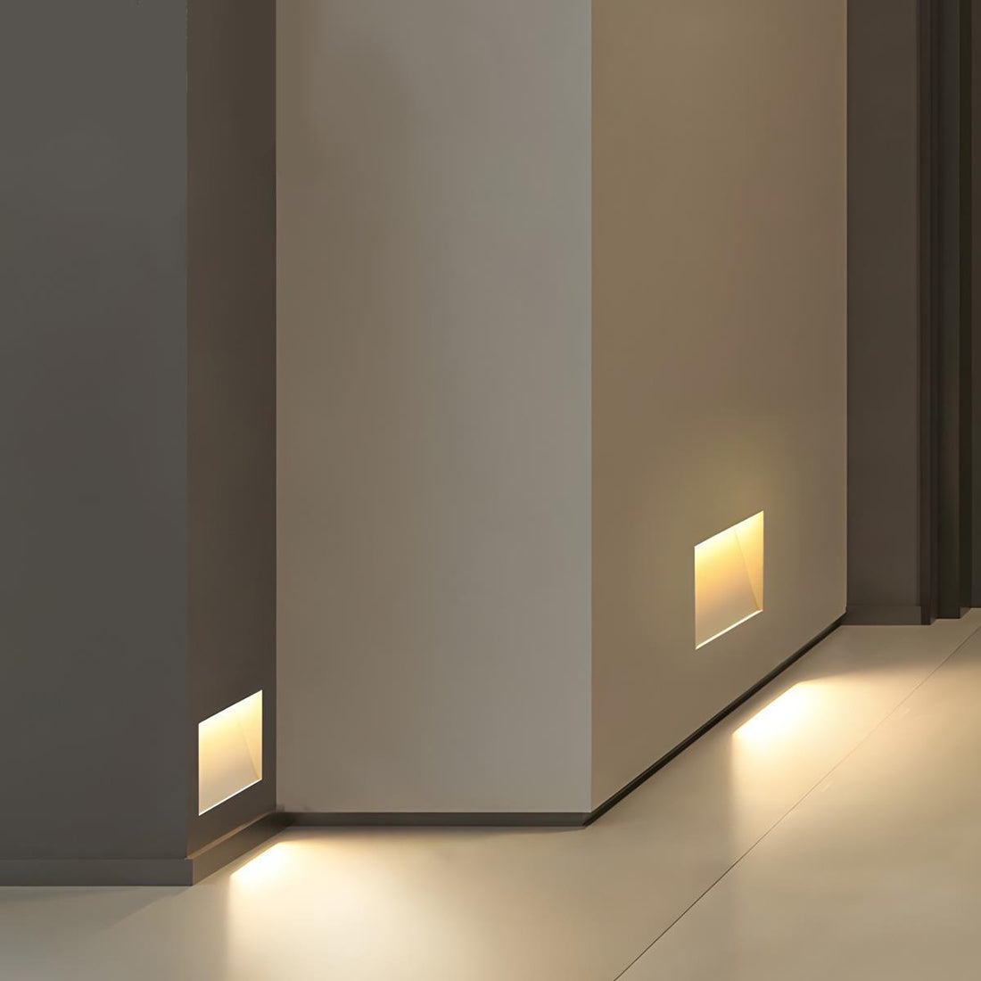 Motion sensor LED recessed step wall sconce minimalist indoor hallway stairs — warm neutral cool