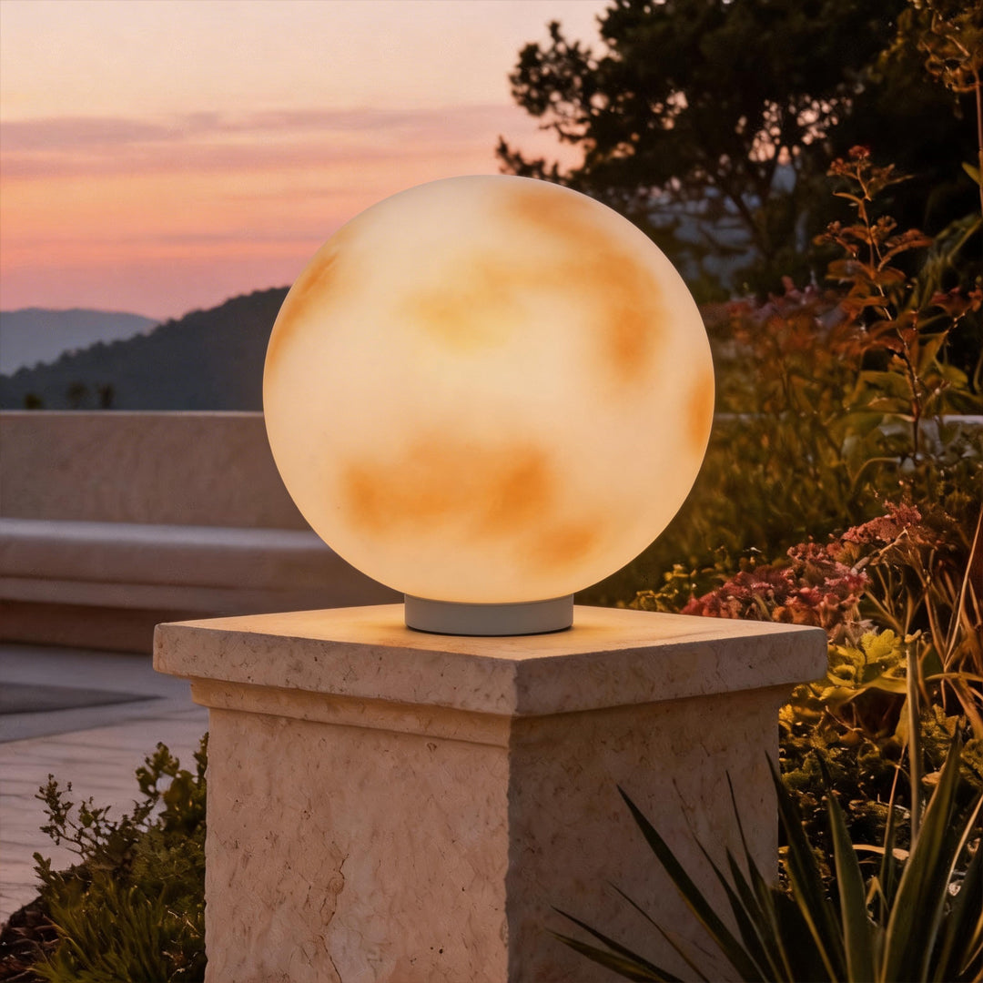 Moon-shaped outdoor pillar light LED solar and hardwired driveway garden — 8 to 16 inch sets