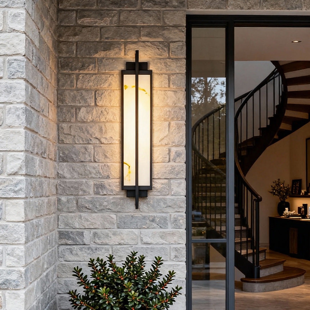 Outdoor linear alabaster LED wall sconce waterproof black IP65 porch entrance — 31 inch sets