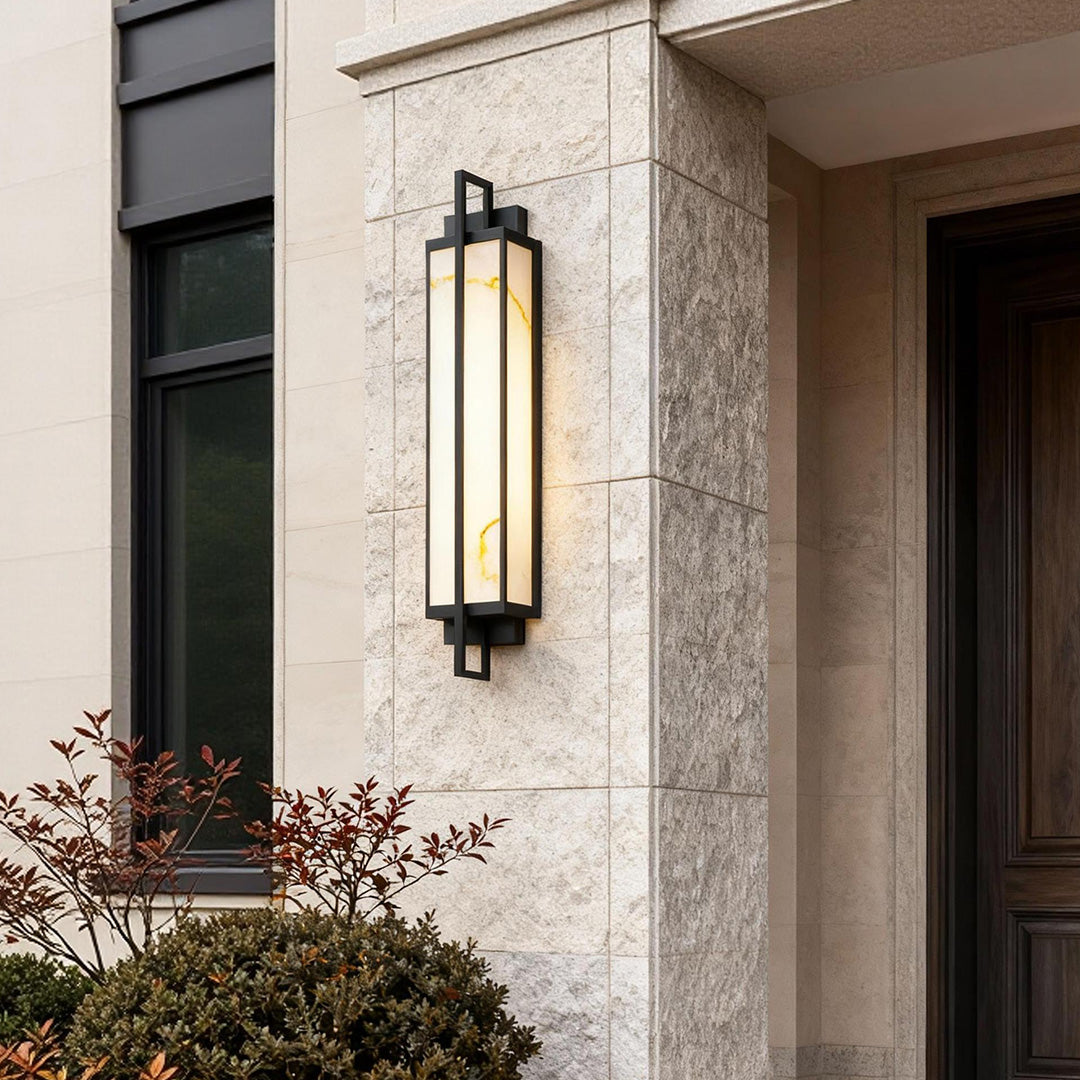 Outdoor linear alabaster LED wall sconce waterproof black IP65 porch entrance — 31 inch sets