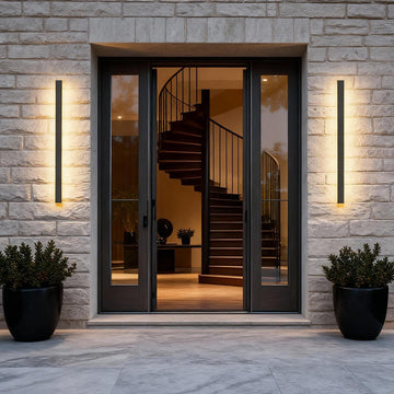 Outdoor strip wall light black linear LED integrated hardwired modern — 24 to 48 inch sets