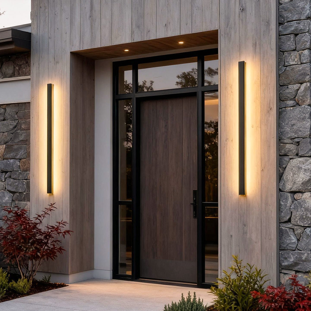 Outdoor strip wall light black linear LED integrated hardwired modern — 24 to 48 inch sets