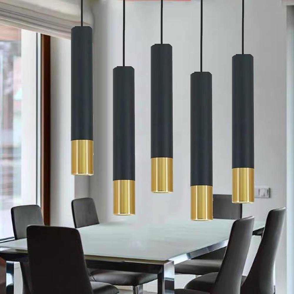 Cylinder Pendant Light Slim LED 3-Step Dimming Scandinavian Modern Gold Black Bedroom Dining — Single 2 to 5 Pack