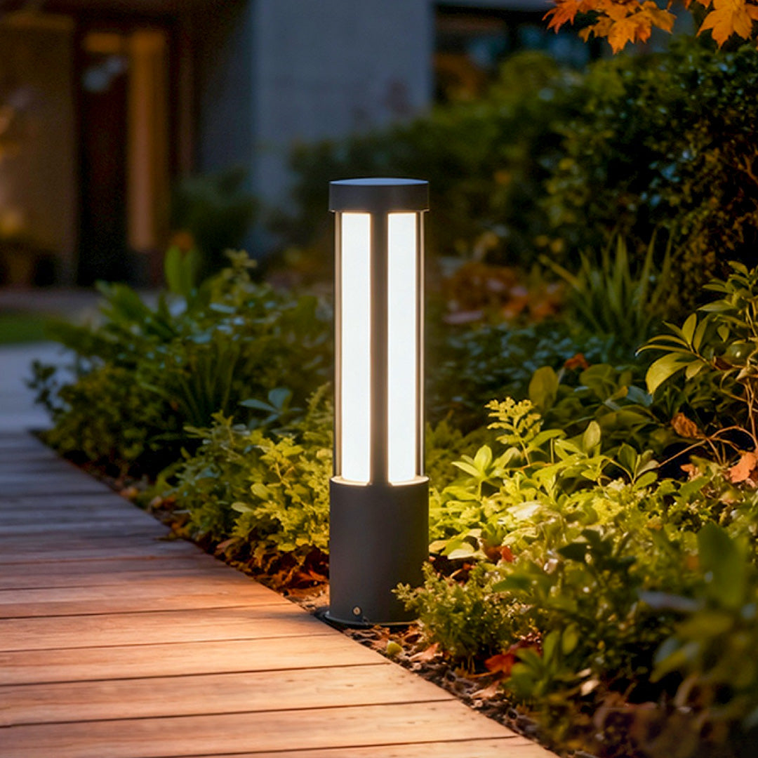Residential bollard lights modern cylindrical LED landscape pathway driveway — 31 to 47 inch sets