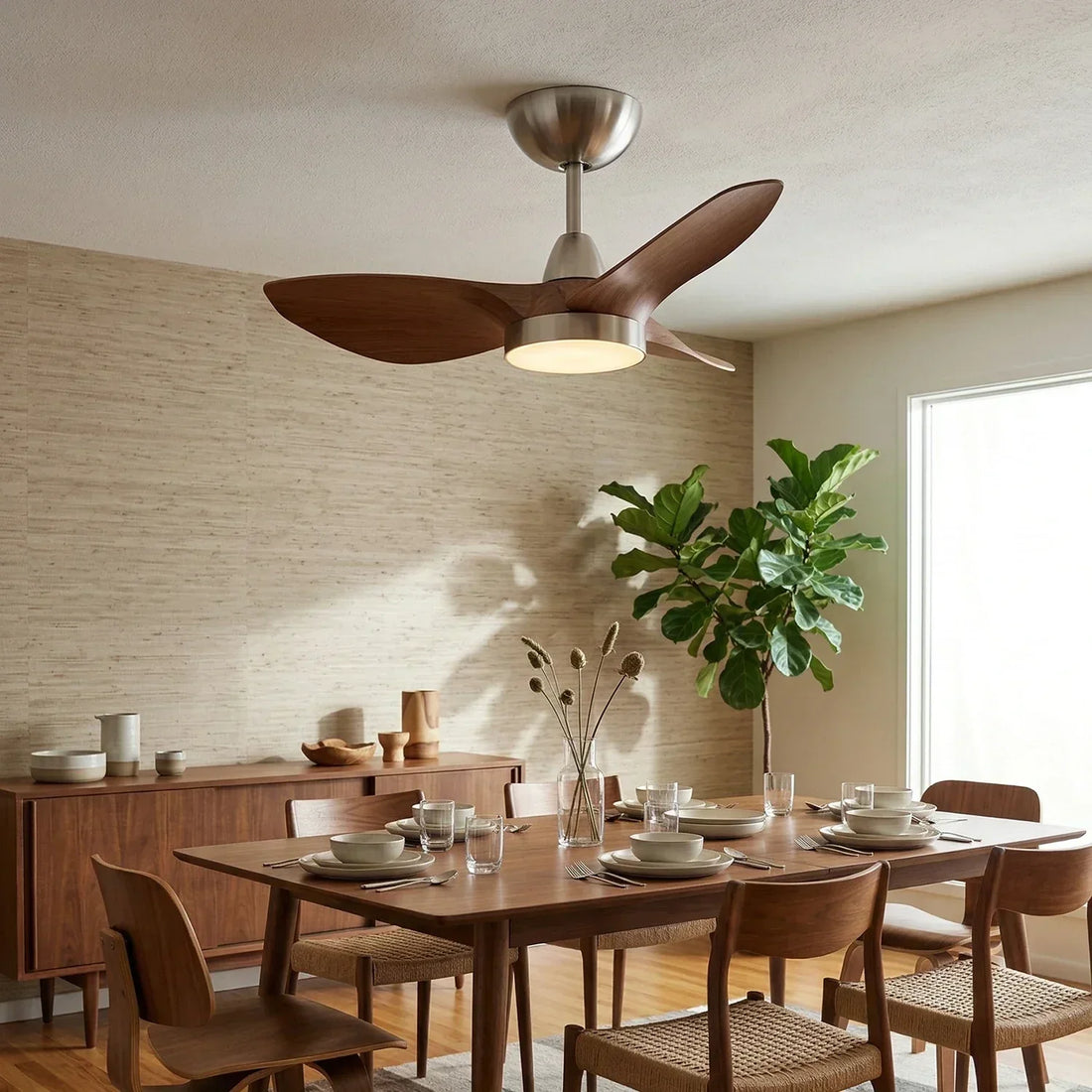 Retro Aero-Glide Premium Metal Wood Ceiling Fan Light 30 Inch Living Room Bedroom — Walnut Nickel