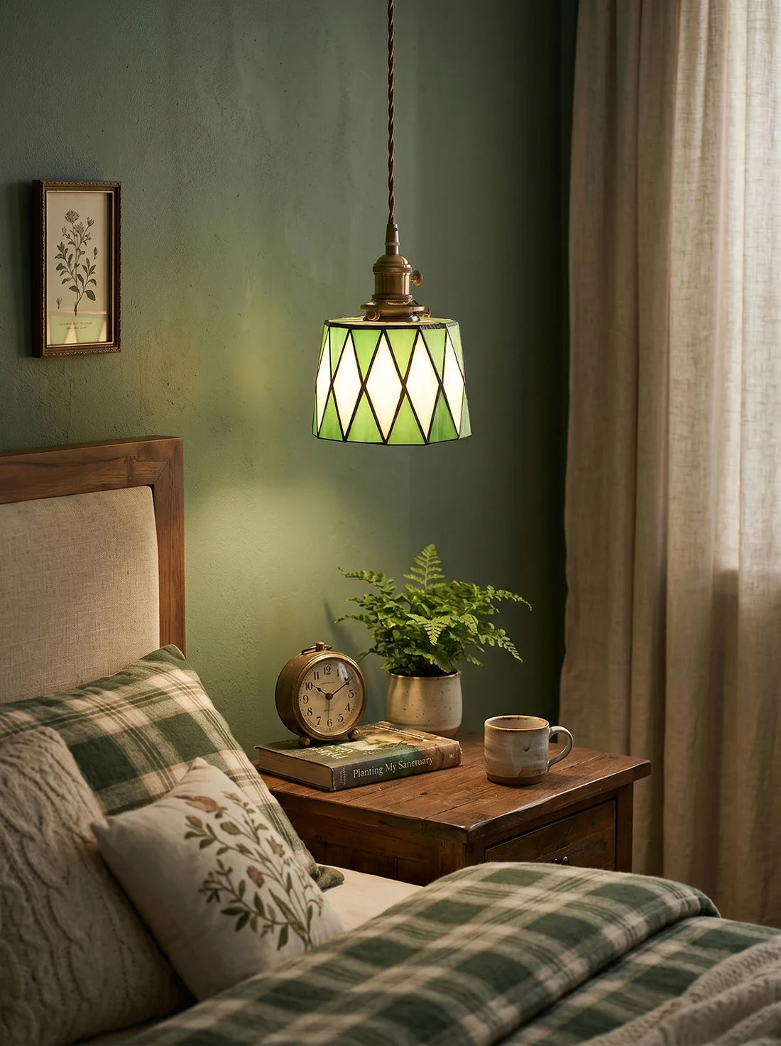 Stained Glass Mini Pendant Light Colored Glass Kitchen Bar Dining Room — Green Orange