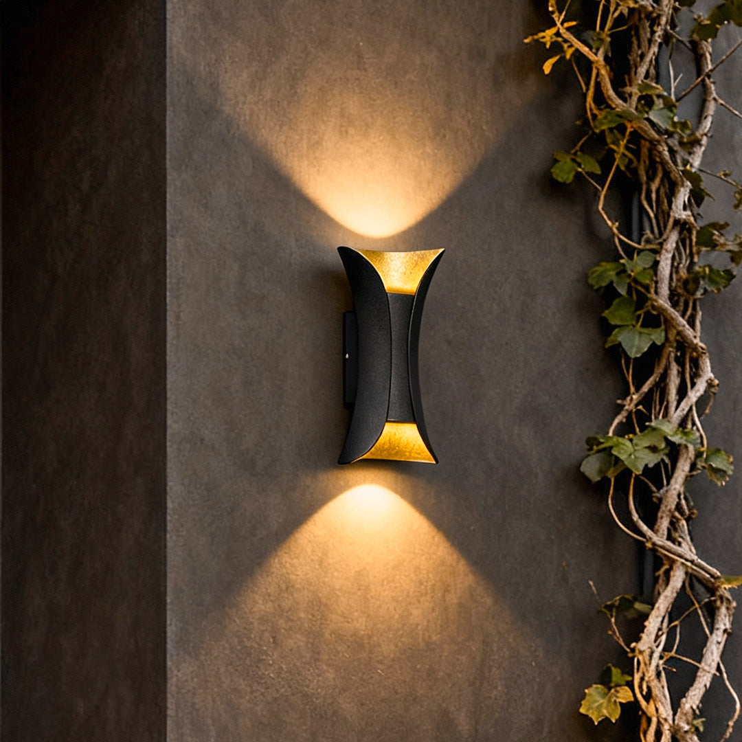 Up down outdoor wall light curved LED aluminum waterproof modern — black gold white sets