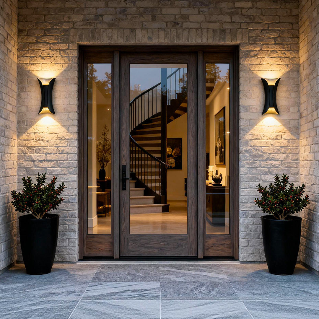 Up down outdoor wall light curved LED aluminum waterproof modern — black gold white sets