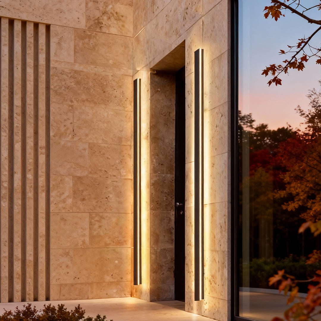 Linear outdoor wall sconce minimalist LED black aluminum hardwired — 40 to 80 inch sets
