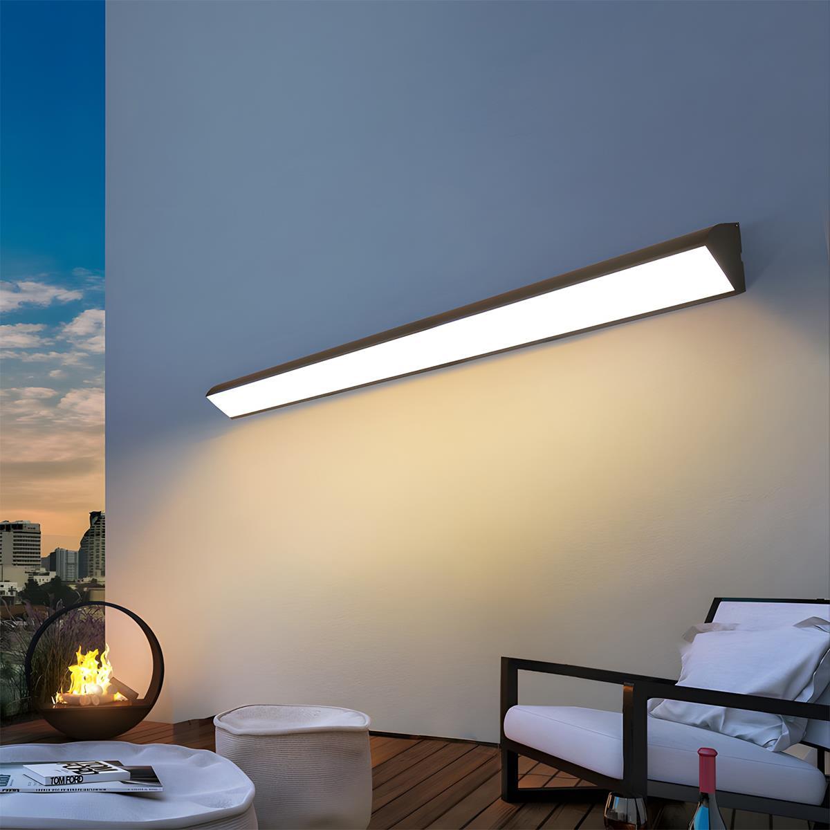 Outdoor waterproof LED strip wall light minimalist porch exterior hardwired — black white 15 to 47 inch