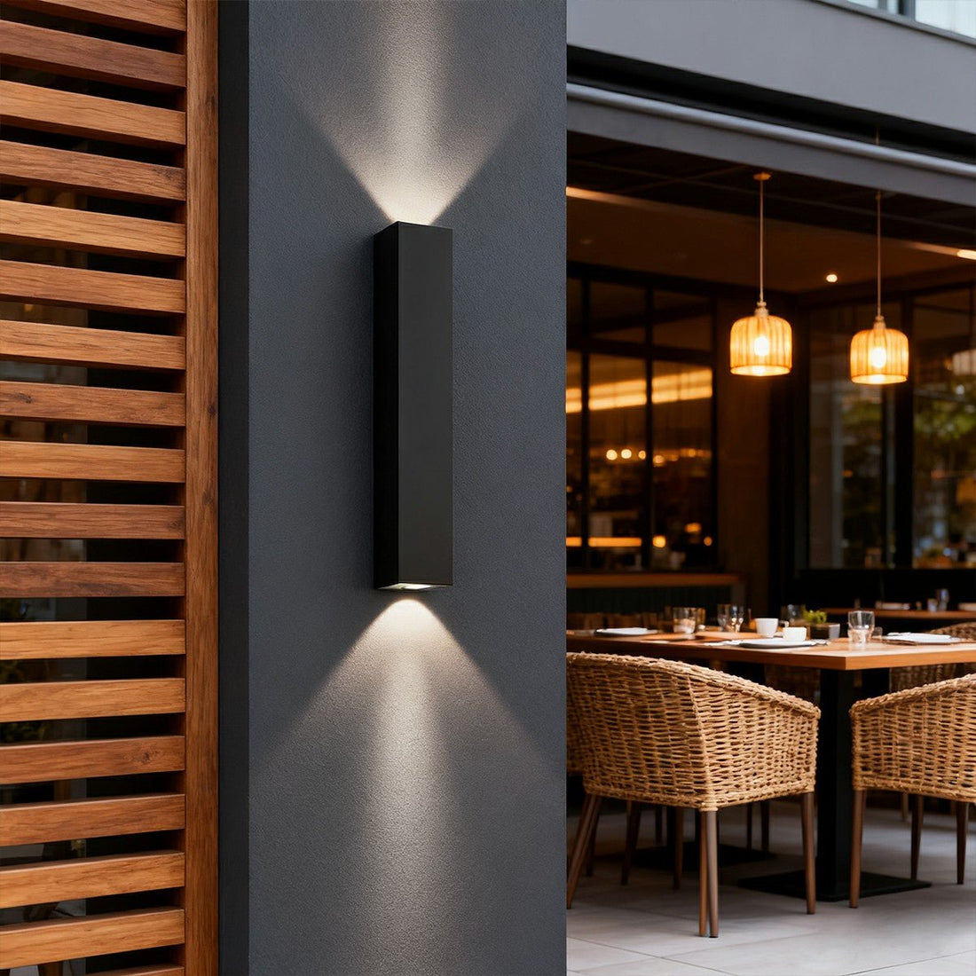 Outdoor rectangular up-down LED wall light IP65 waterproof minimalist hardwired — black sets