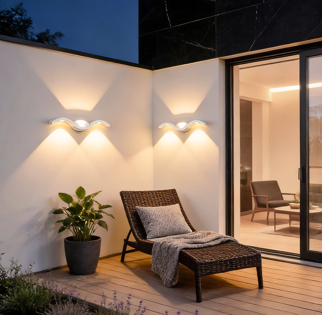 Wave outdoor wall sconce up-down LED aluminum IP65 modern — black white sets of 2 to 8